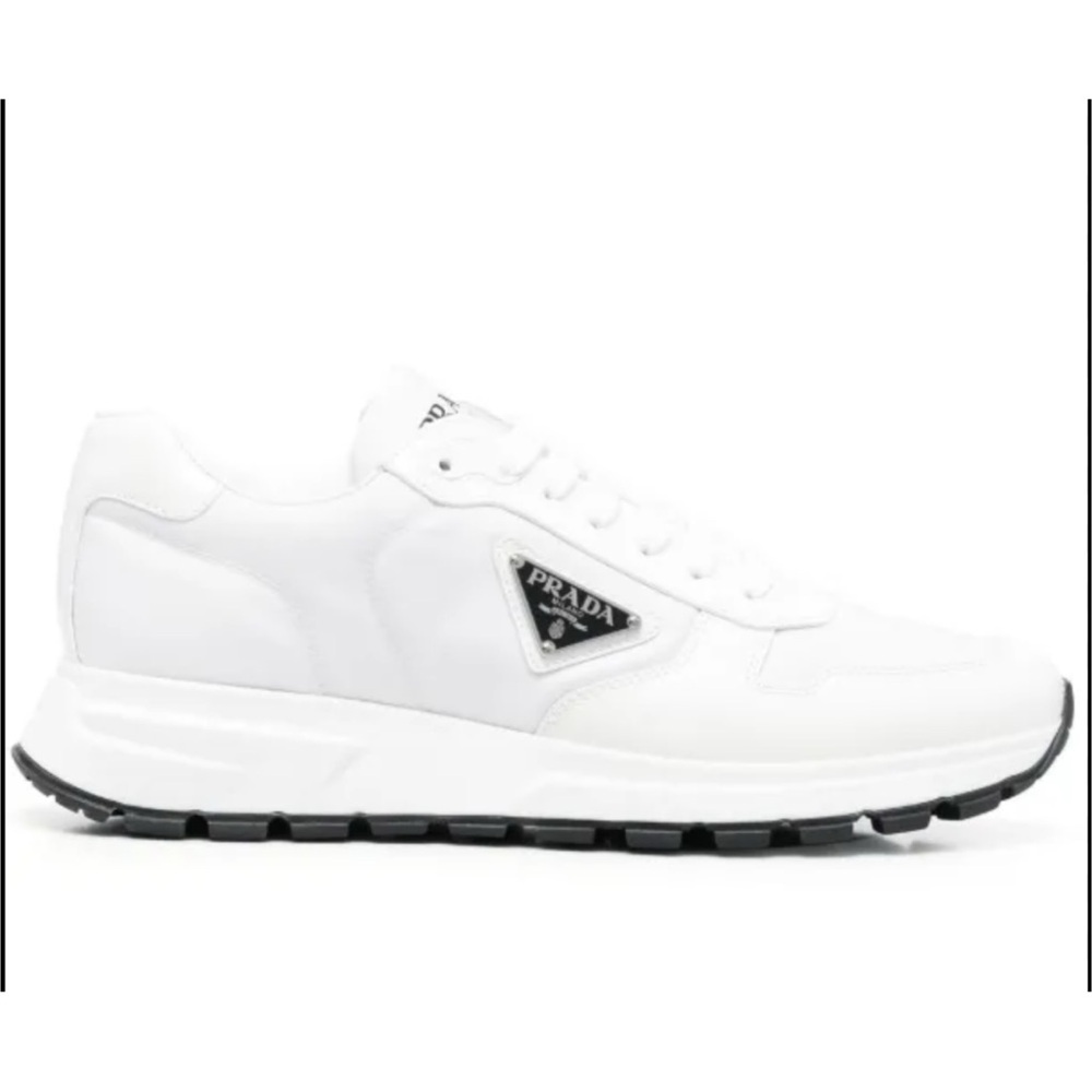 Prada triangle logo leather sneakers size 9 fits 10 US made in Italy